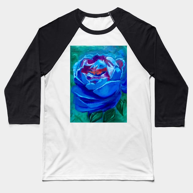 Abstract Blue Rose Baseball T-Shirt by jennyleeandjim